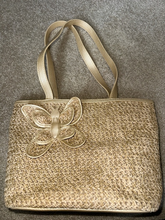Handbags - Gold Woven Butterfly Tote Bag